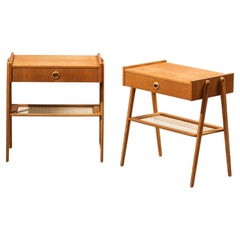 Swedish Mid-Century Oak & Rattan Bedside Tables, 1960s, Set of 2