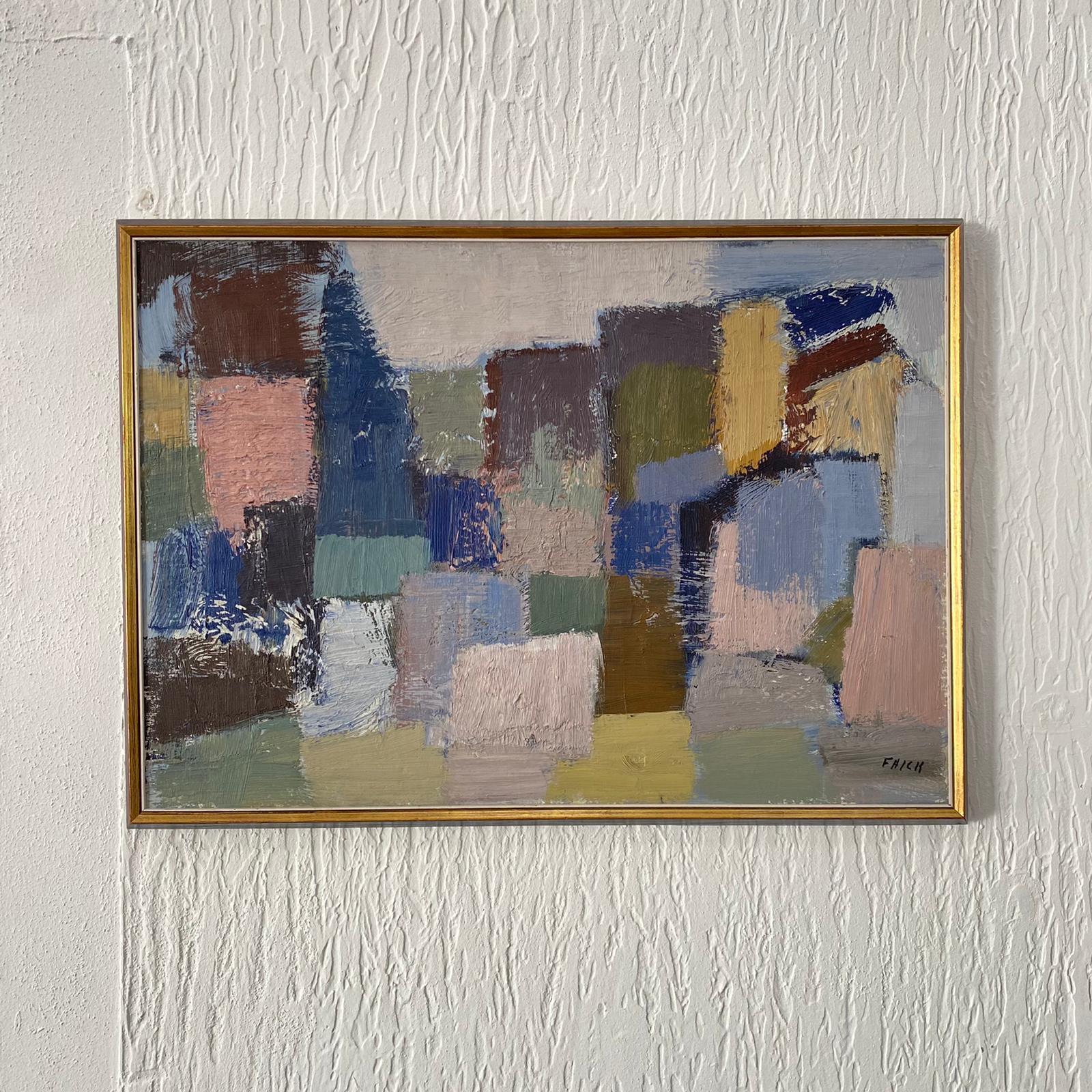 Painted Swedish Mid-Century Oil on Canvas, signed For Sale