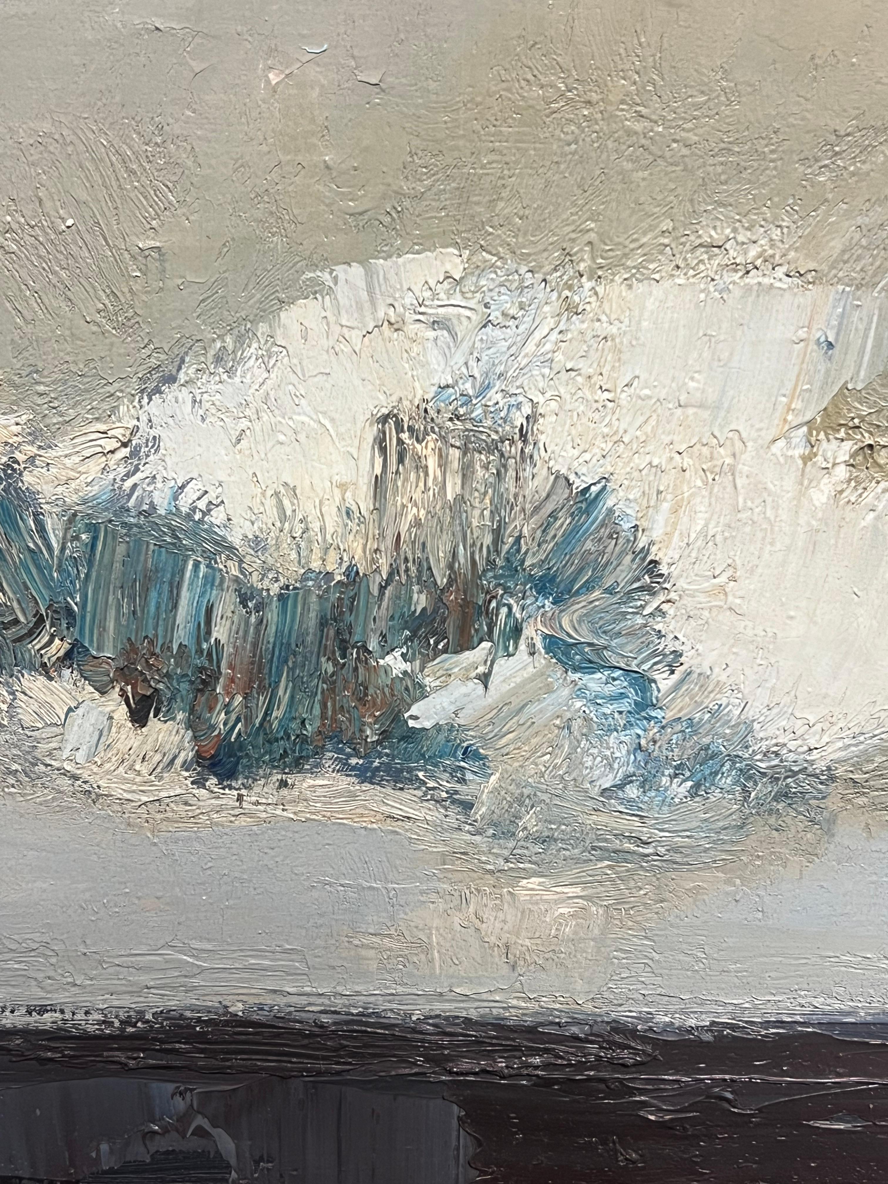 Pittura ad olio firmata di metà secolo, astratta e drammatica, con nuvole e texture - Abstract Painting Grigio di Swedish Mid Century