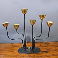 Swedish Mid-century Pair of Brass and Lacquered Steel Candelabra by Gunnar Ander