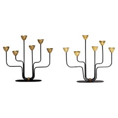 Swedish Mid-century Pair of Brass and Lacquered Steel Candelabra by Gunnar Ander
