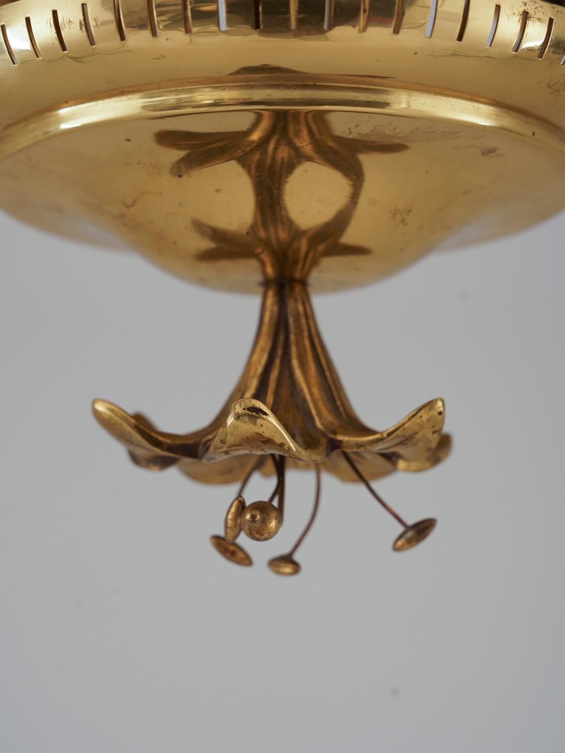 20th Century Swedish Mid Century Pendant Brass and Glass by Bröderna Malmström For Sale