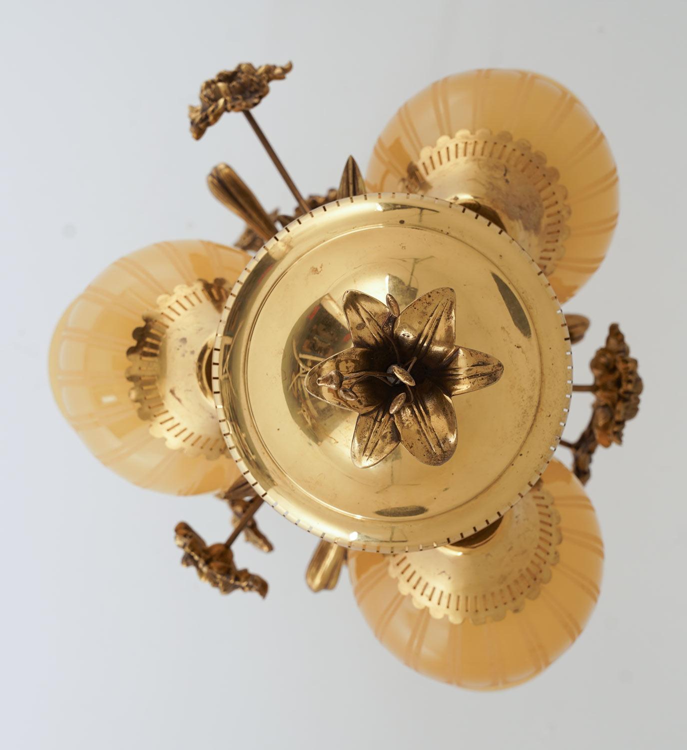 Swedish Mid Century Pendant Brass and Glass by Bröderna Malmström For Sale 2