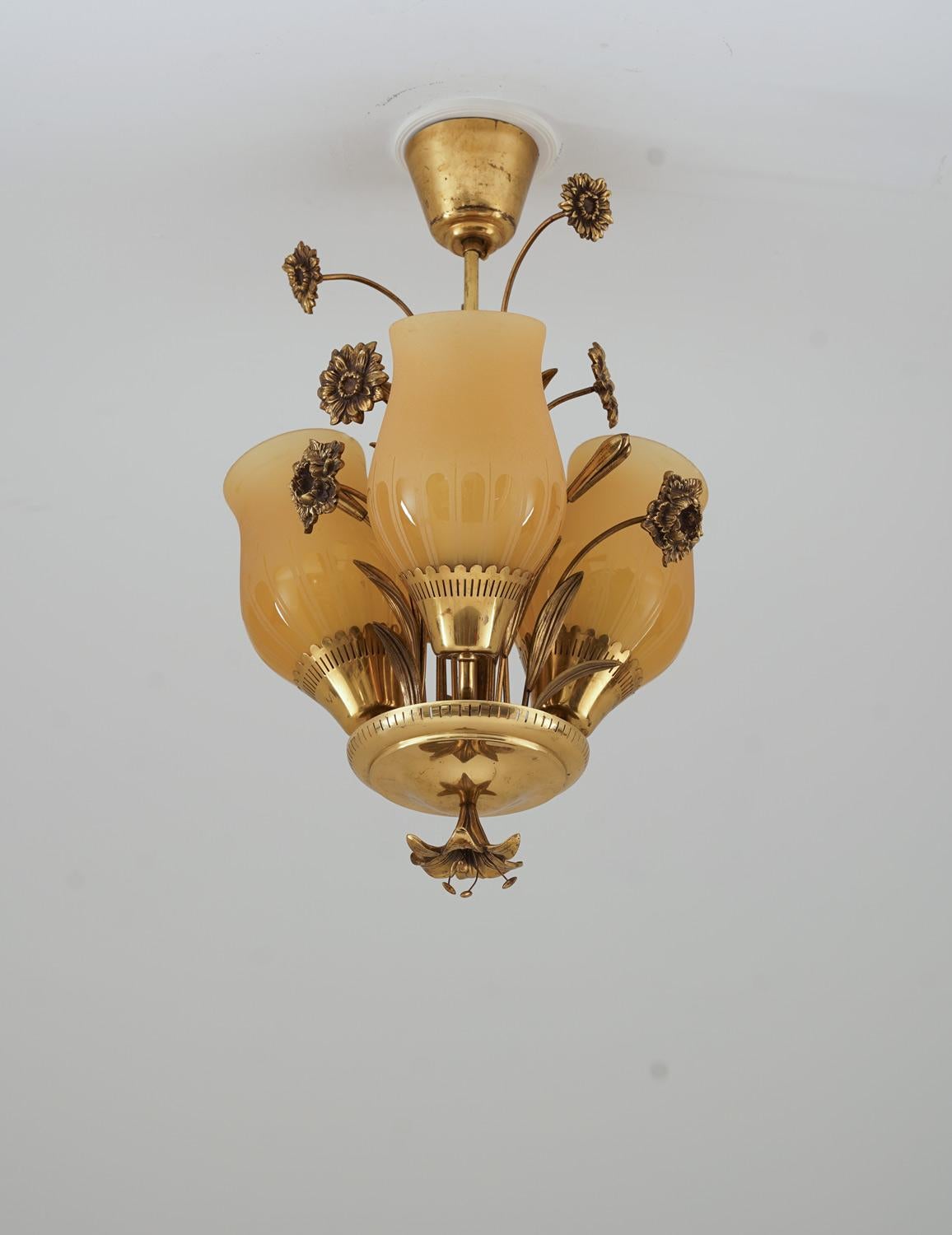 Swedish Mid Century Pendant Brass and Glass by Bröderna Malmström For Sale 3