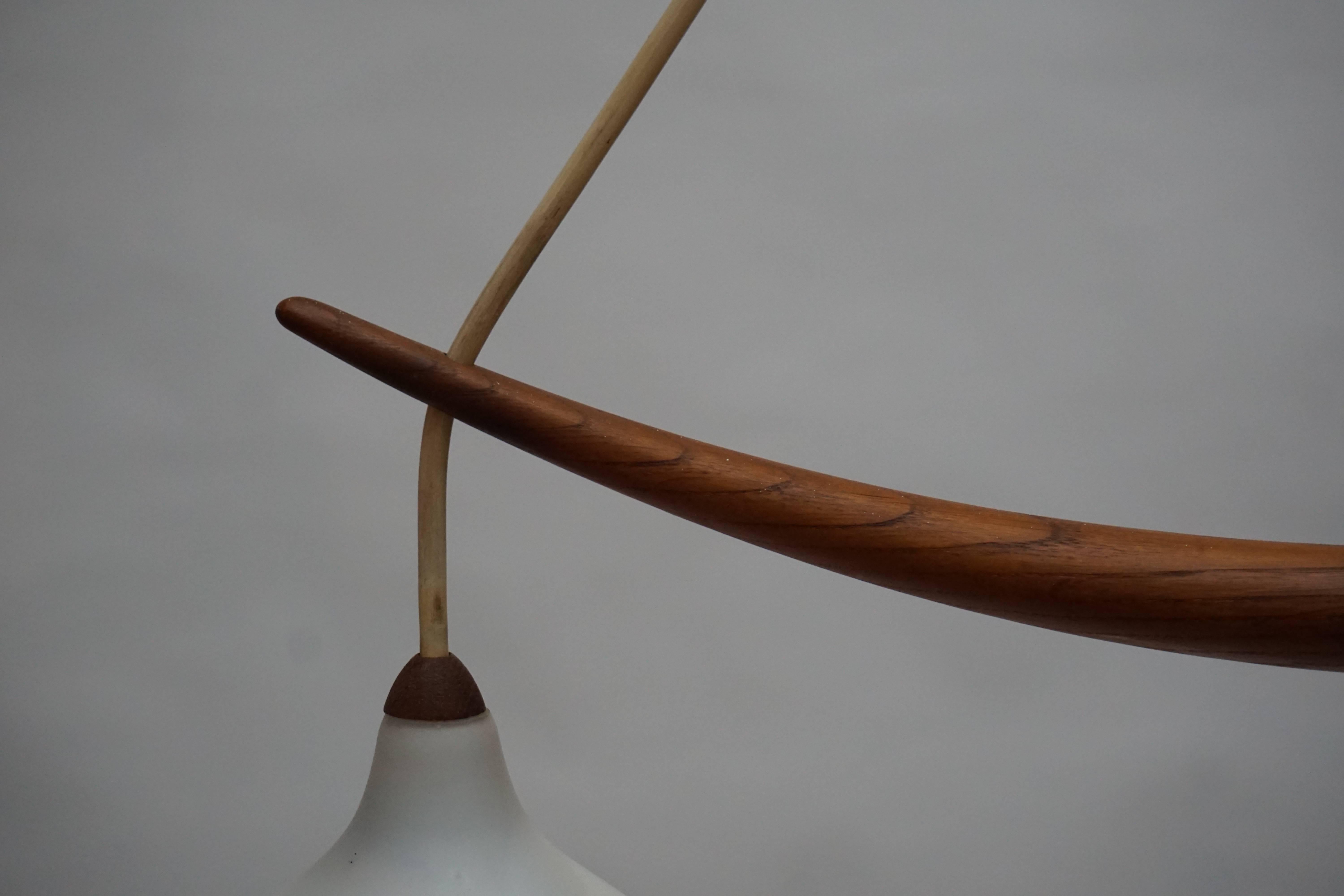 Mid-Century Modern Swedish Midcentury Pendant in Oak and Opaline Glass For Sale