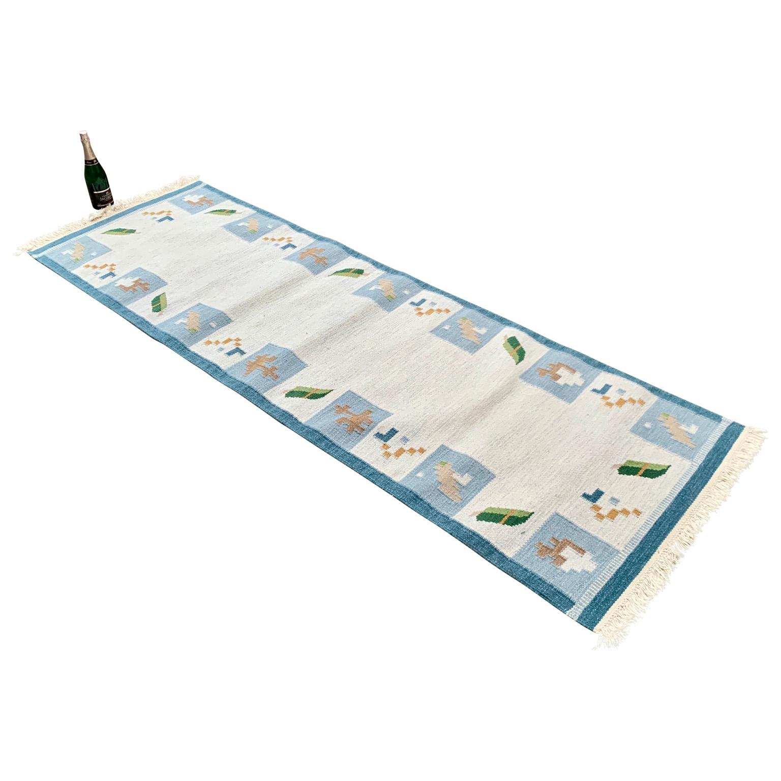Hand-Crafted Swedish Mid-Century Rölakan Handwoven Wool Runner Carpet For Sale