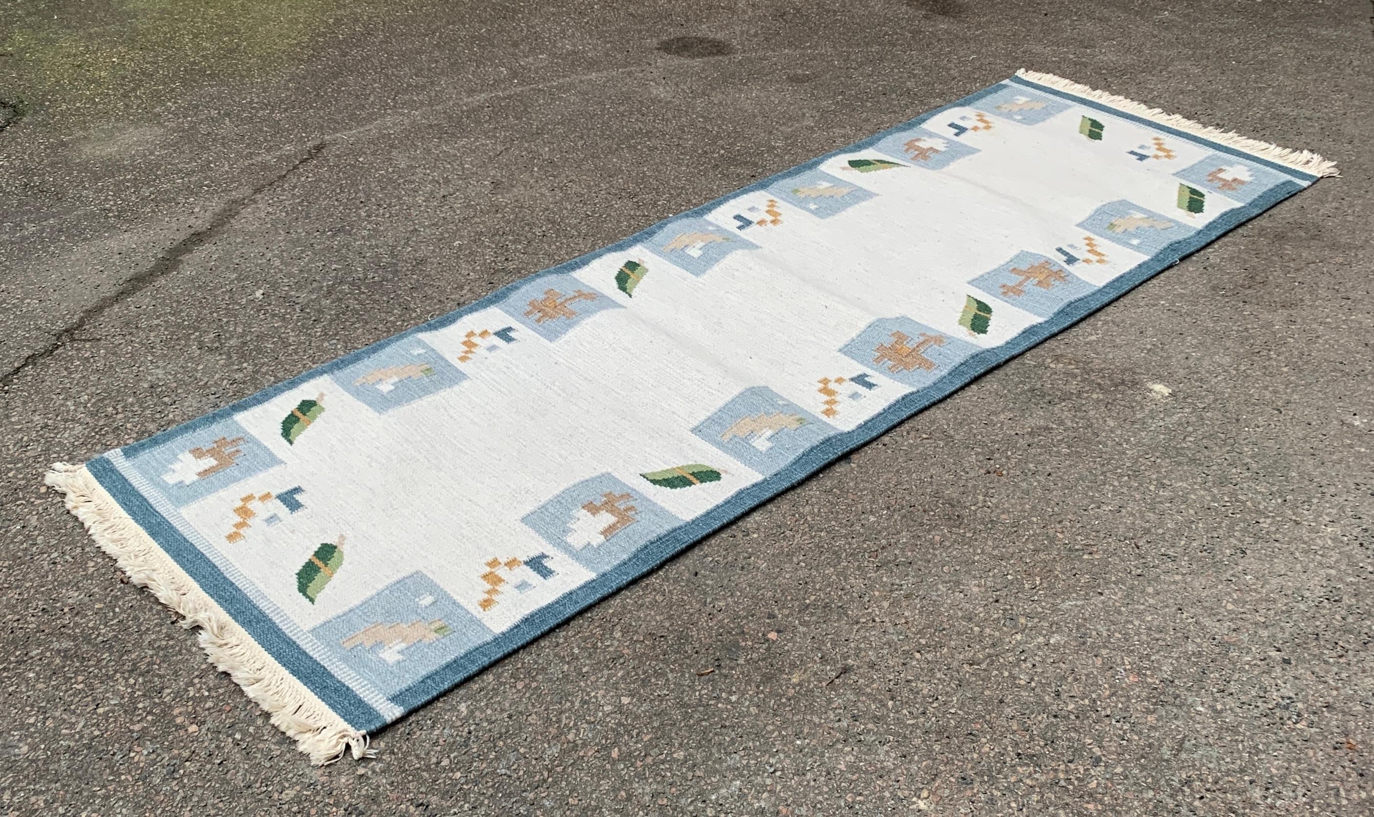 Swedish Mid-Century Rölakan Handwoven Wool Runner Carpet For Sale 1