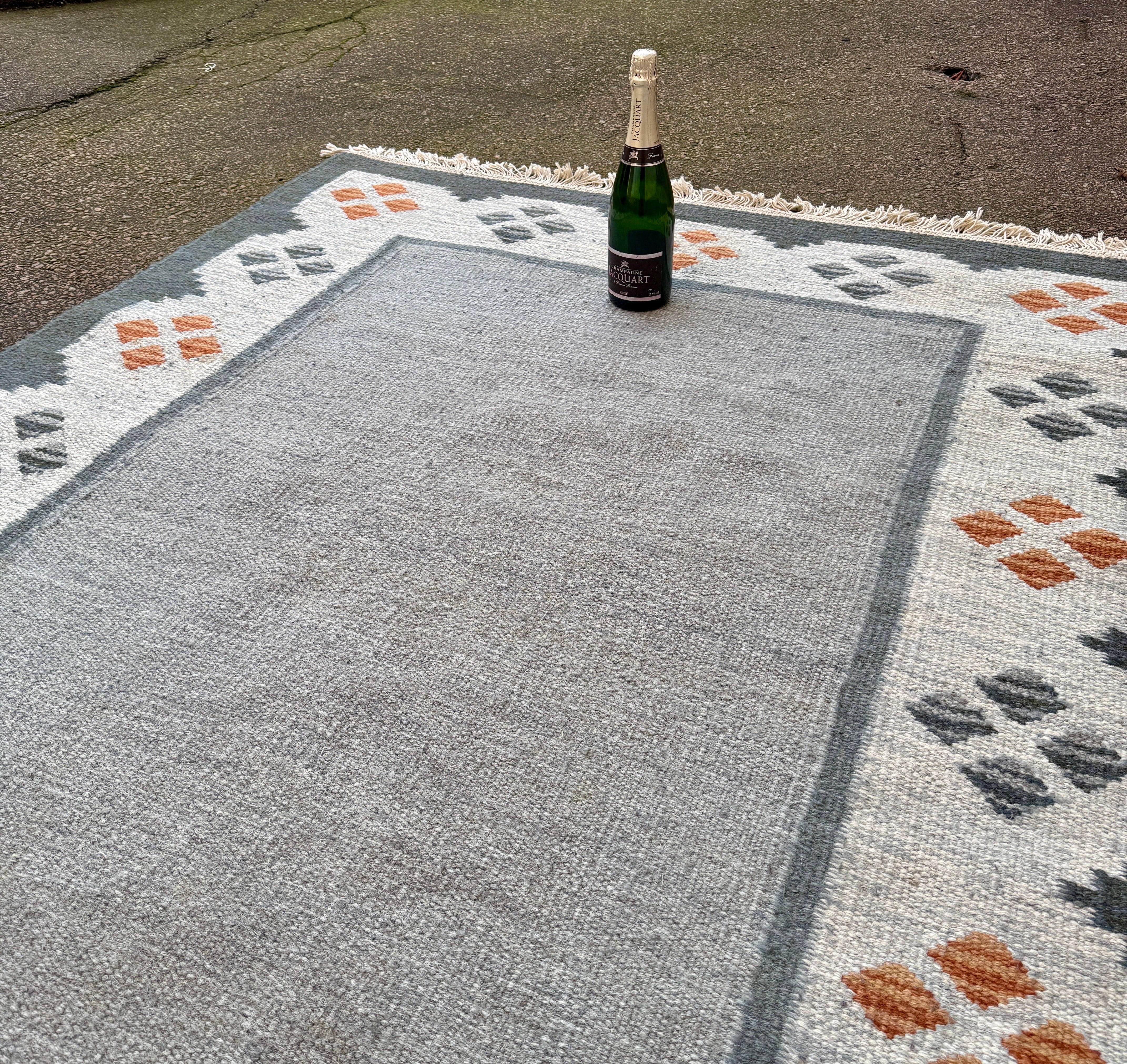 Metà XX secolo Tappeto svedese di metà secolo Rölakan Tessuto a mano in lana in vendita