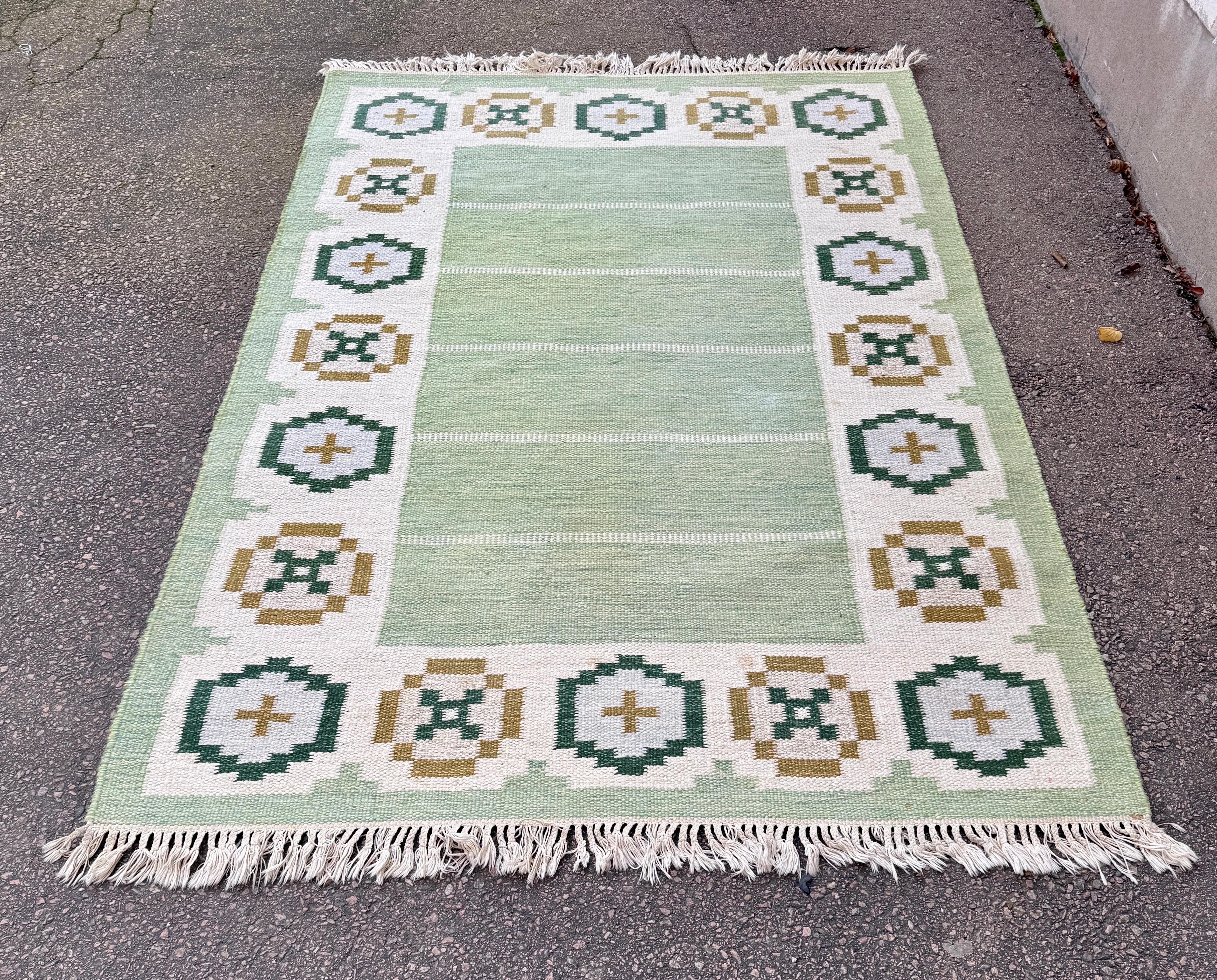 Lana Tappeto svedese di metà secolo Rölakan Tessuto a mano in lana in vendita