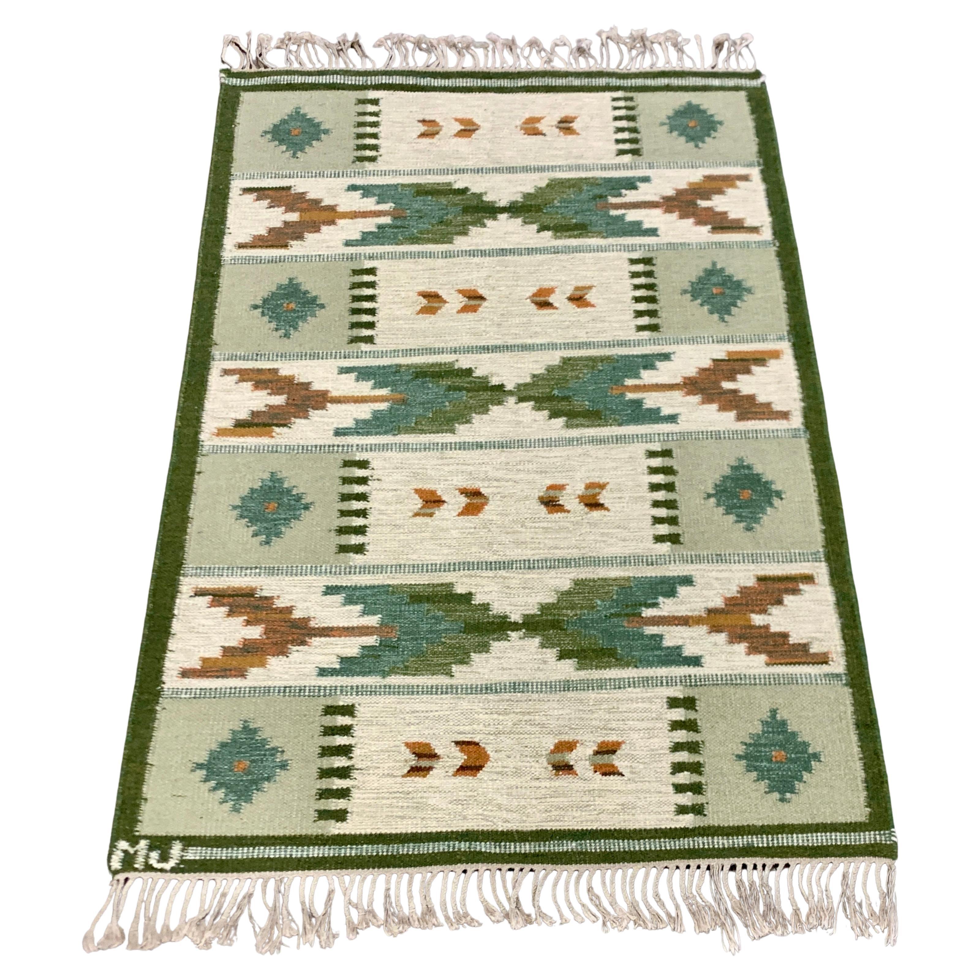 Swedish Mid-Century Rölakan Rug Handwoven Wool Carpet