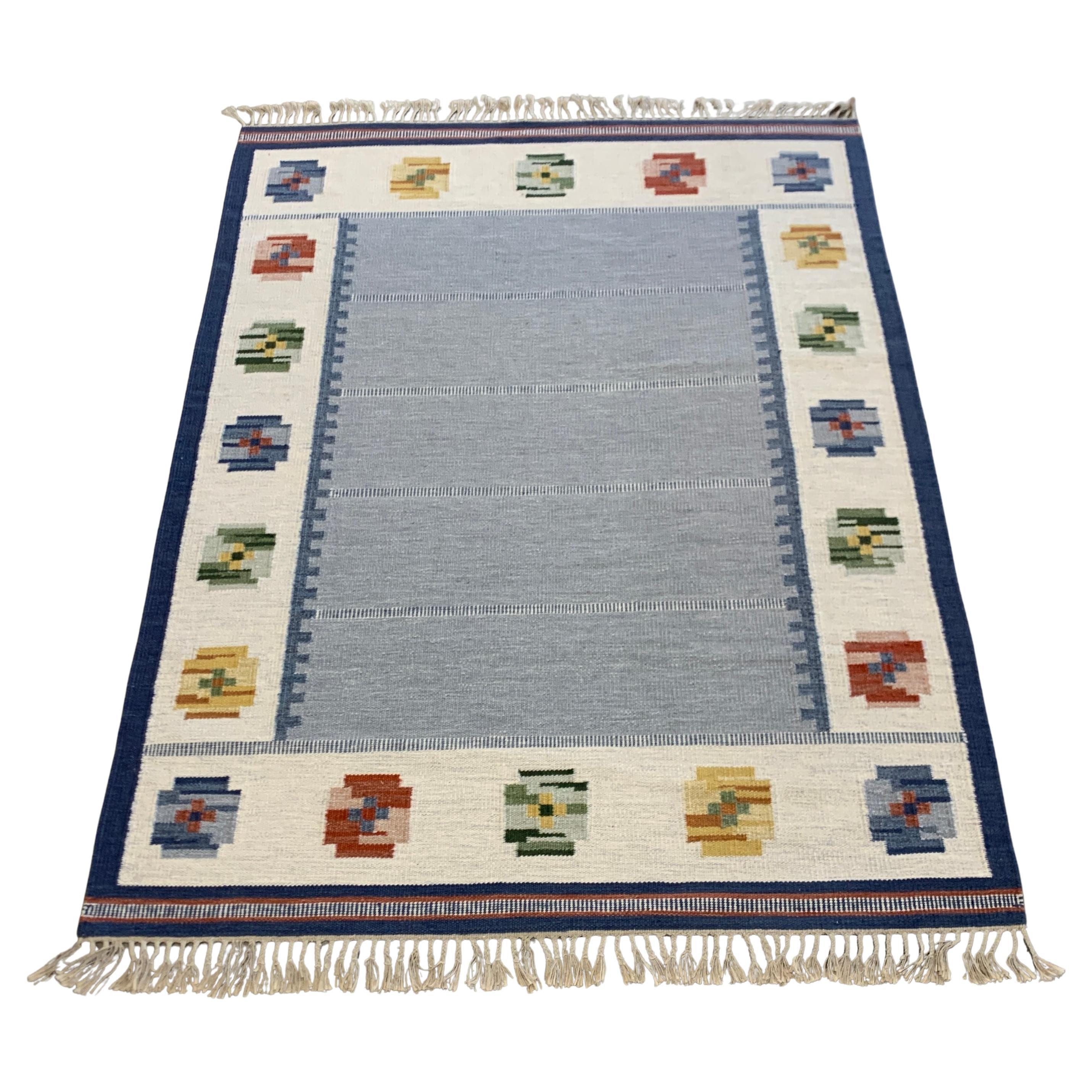 Swedish Mid-Century Rölakan Rug Handwoven Wool Carpet