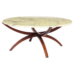 Swedish Midcentury Rosewood and Marble Spider Coffee Table