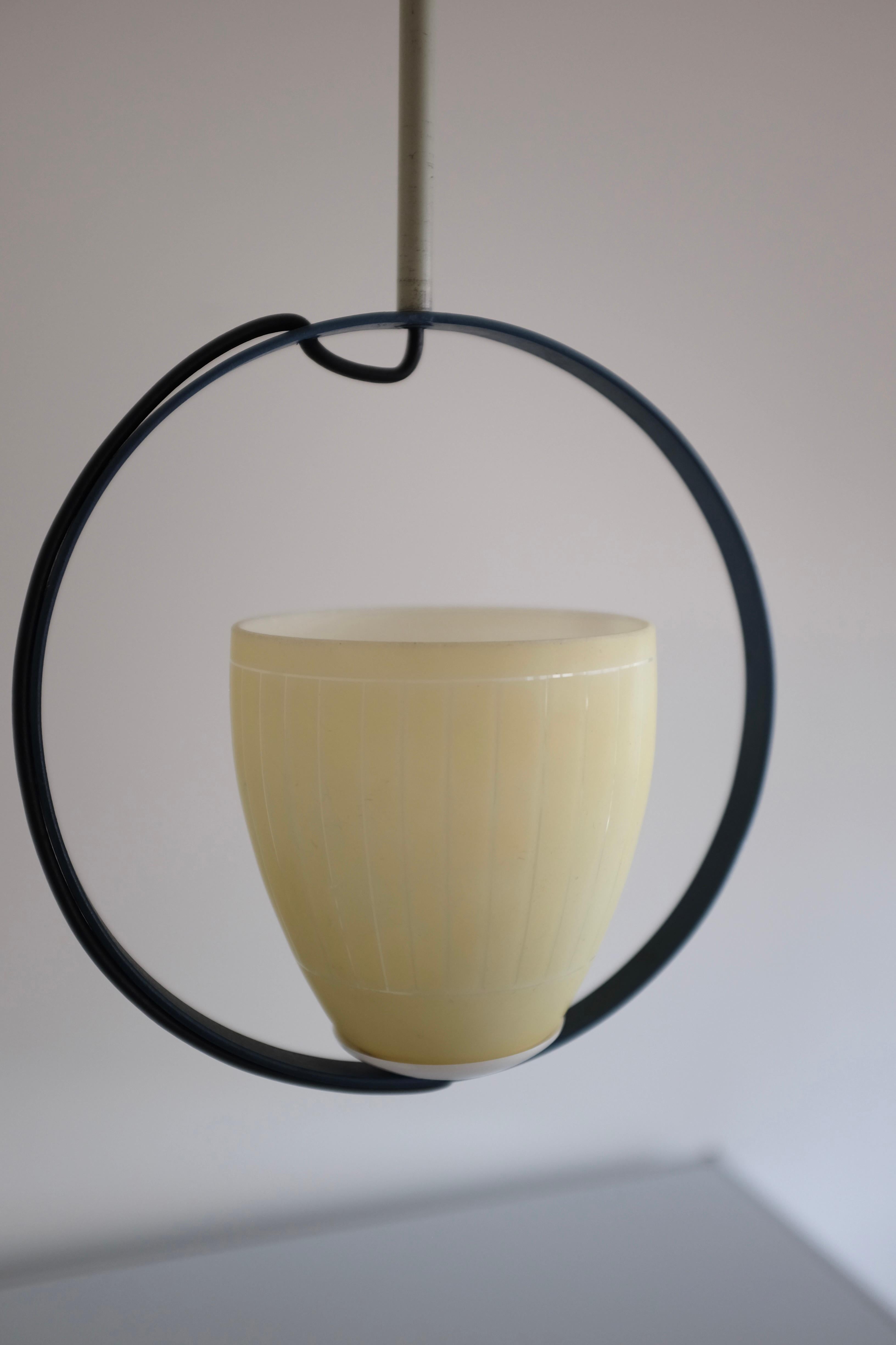 Scandinavian Modern Swedish Mid-Century Round Metal and Glass pendant For Sale