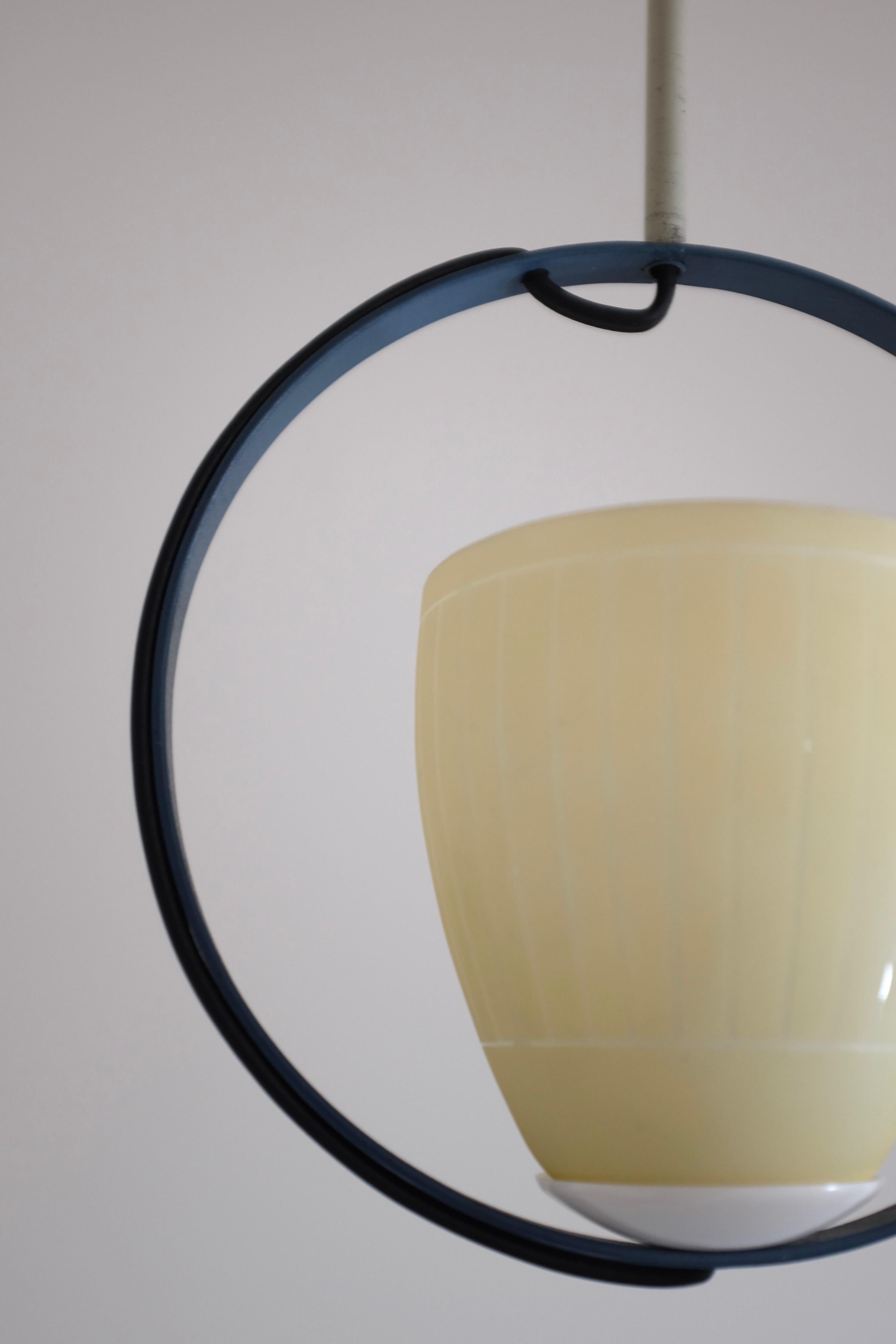 Swedish Mid-Century Round Metal and Glass pendant In Good Condition For Sale In New York, NY