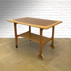 Swedish mid-century serving table, made from beech, walnut and brass, 1950s