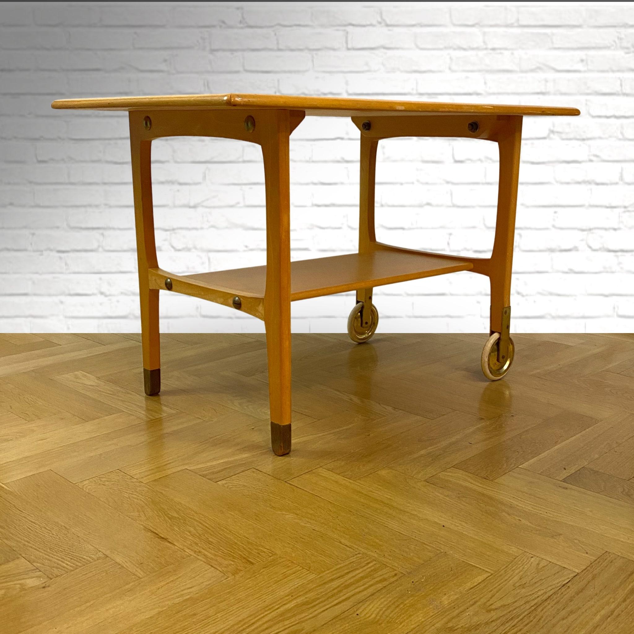 Scandinavian Modern Swedish mid-century serving table, made from beech, walnut and brass, 1950s For Sale