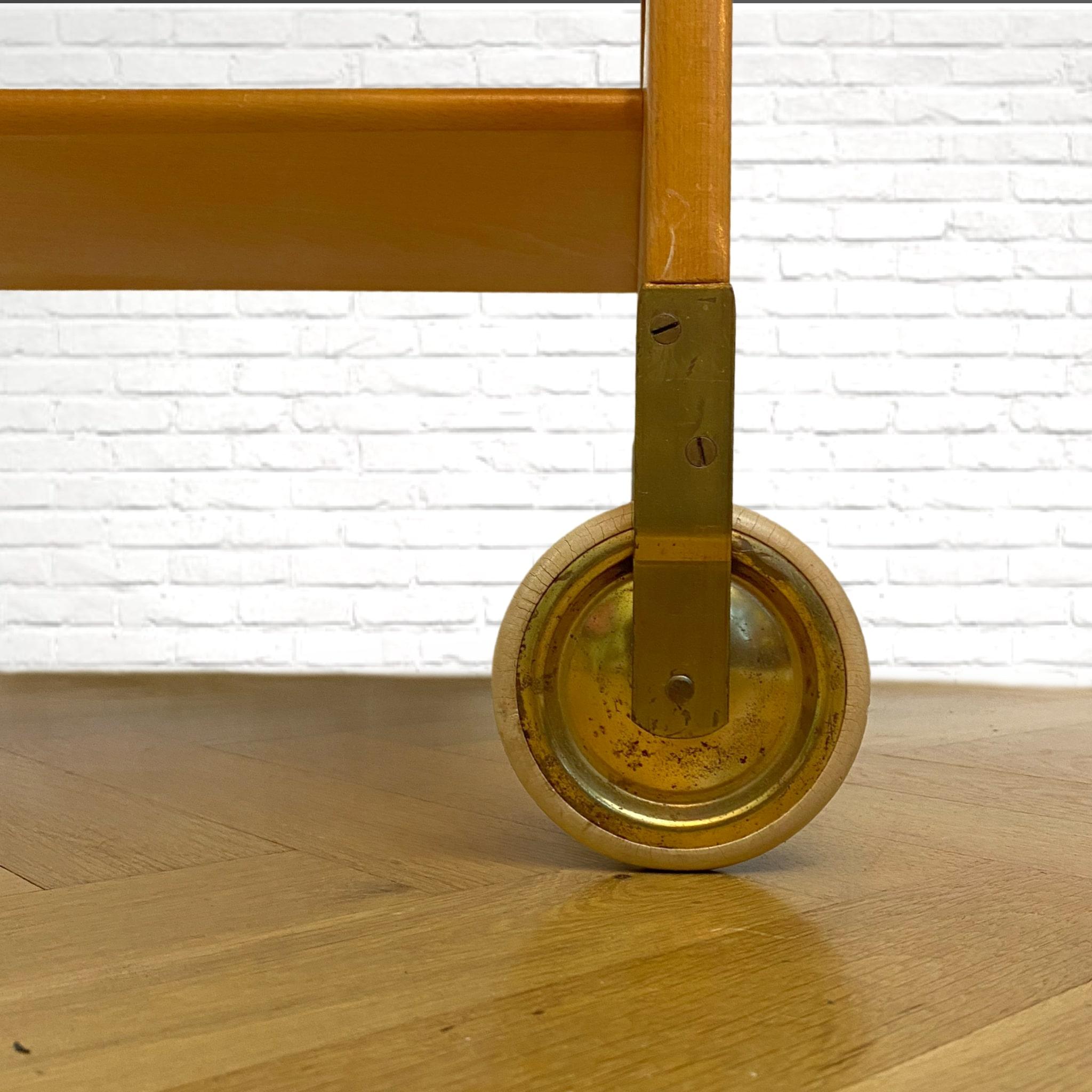 Mid-20th Century Swedish mid-century serving table, made from beech, walnut and brass, 1950s For Sale