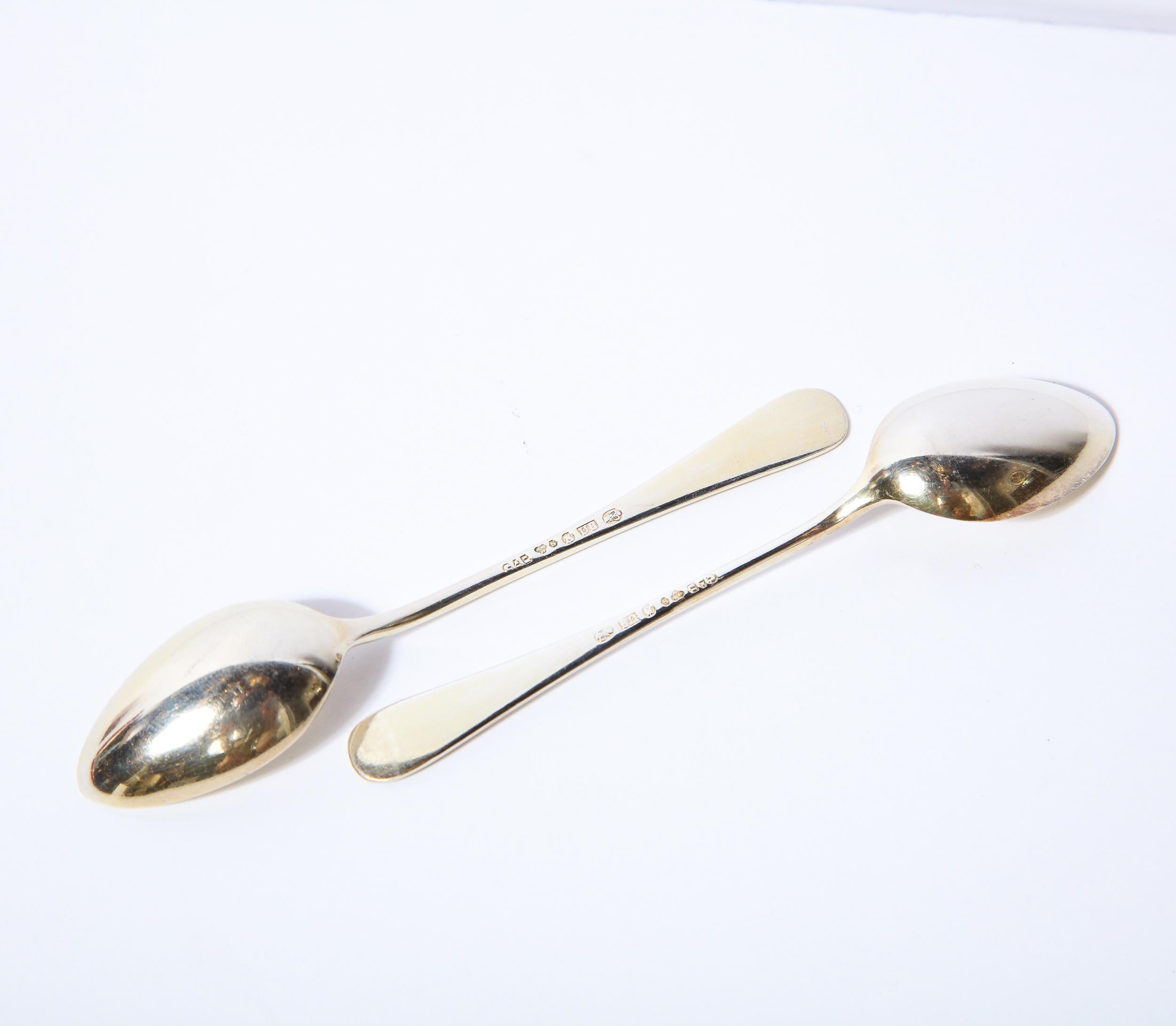 Mid Century Set of 12 Demi Tasse Gilt Sterling Silver Spoons by David Andersen In Good Condition In New York, NY