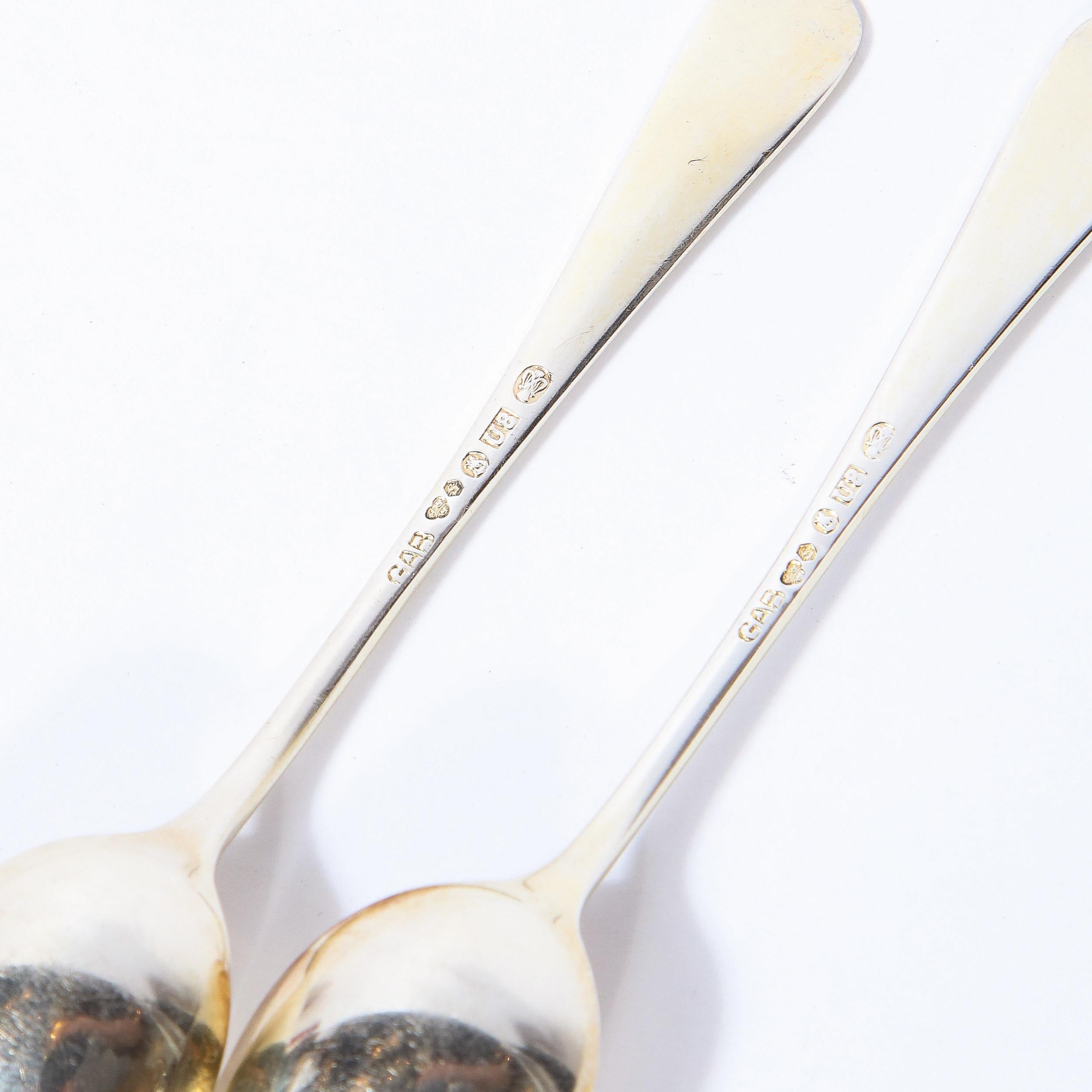 Mid-20th Century Mid Century Set of 12 Demi Tasse Gilt Sterling Silver Spoons by David Andersen