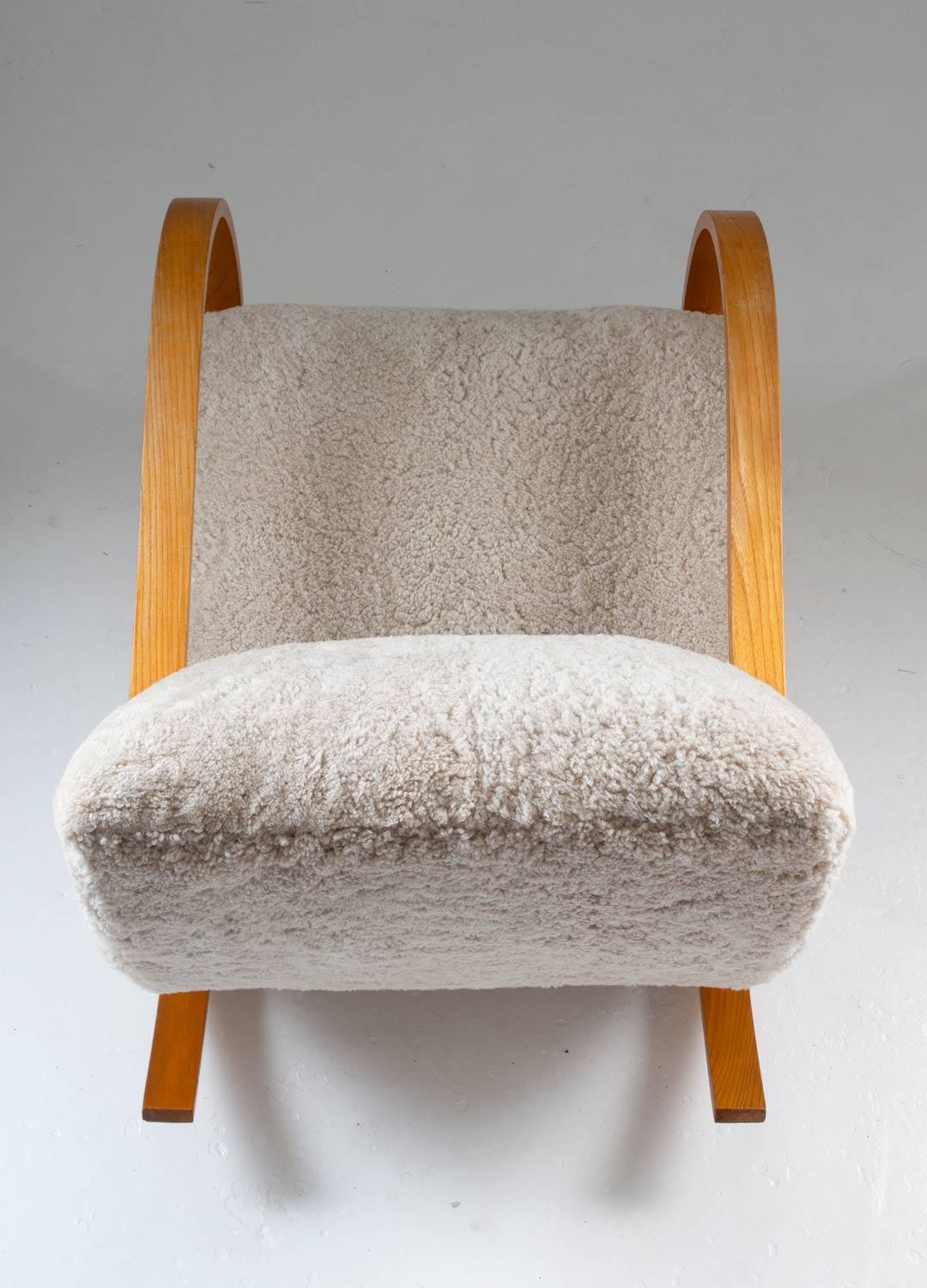 Swedish Midcentury Sheepskin Rocking Chair attributed to Gemla 1