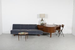 Swedish Mid-Century Sofa and Triangular Teak Desk Set
