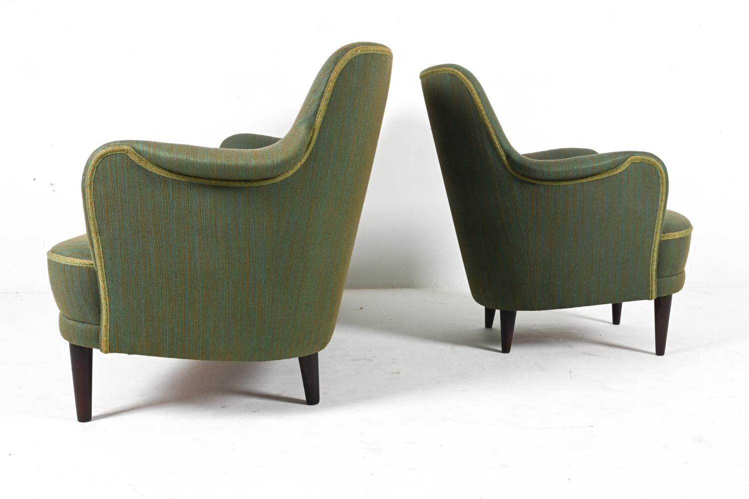 Swedish Mid-Century Sofa & Armchair Suite by Carl Malmsten in Beech & Twill For Sale 5