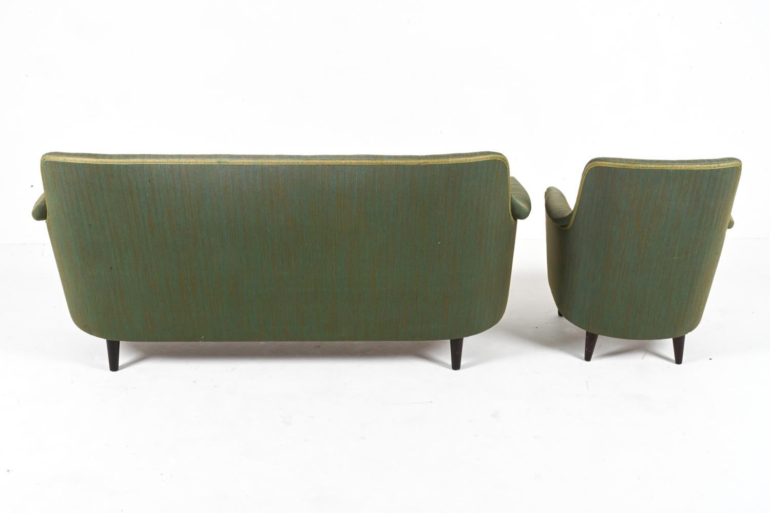 Swedish Mid-Century Sofa & Armchair Suite by Carl Malmsten in Beech & Twill For Sale 7