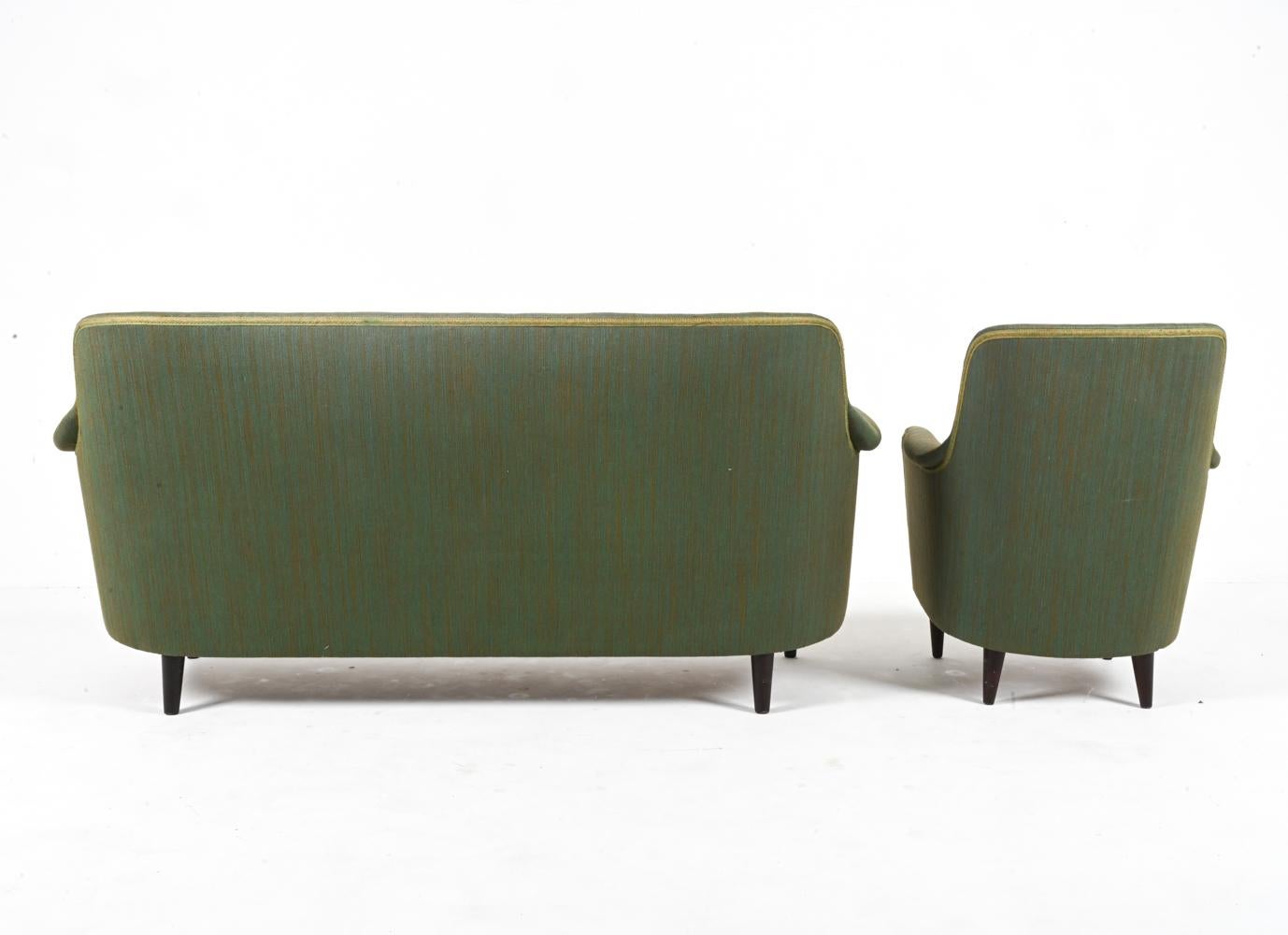 Swedish Mid-Century Sofa & Armchair Suite by Carl Malmsten in Beech & Twill For Sale 8