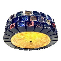 Swedish Mid Century Stamped Glass Light Fixture
