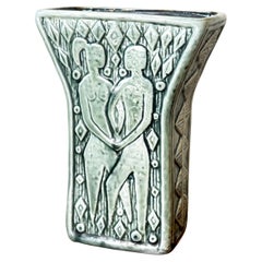 Swedish Mid-Century Stoneware Vase in Green by Gunnar Nylund, 1960s