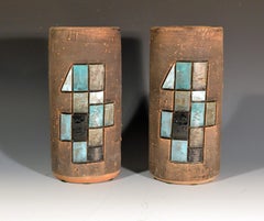 Swedish Midcentury Stoneware Vases with Stylized Sailboats, Tilgman's Karamik