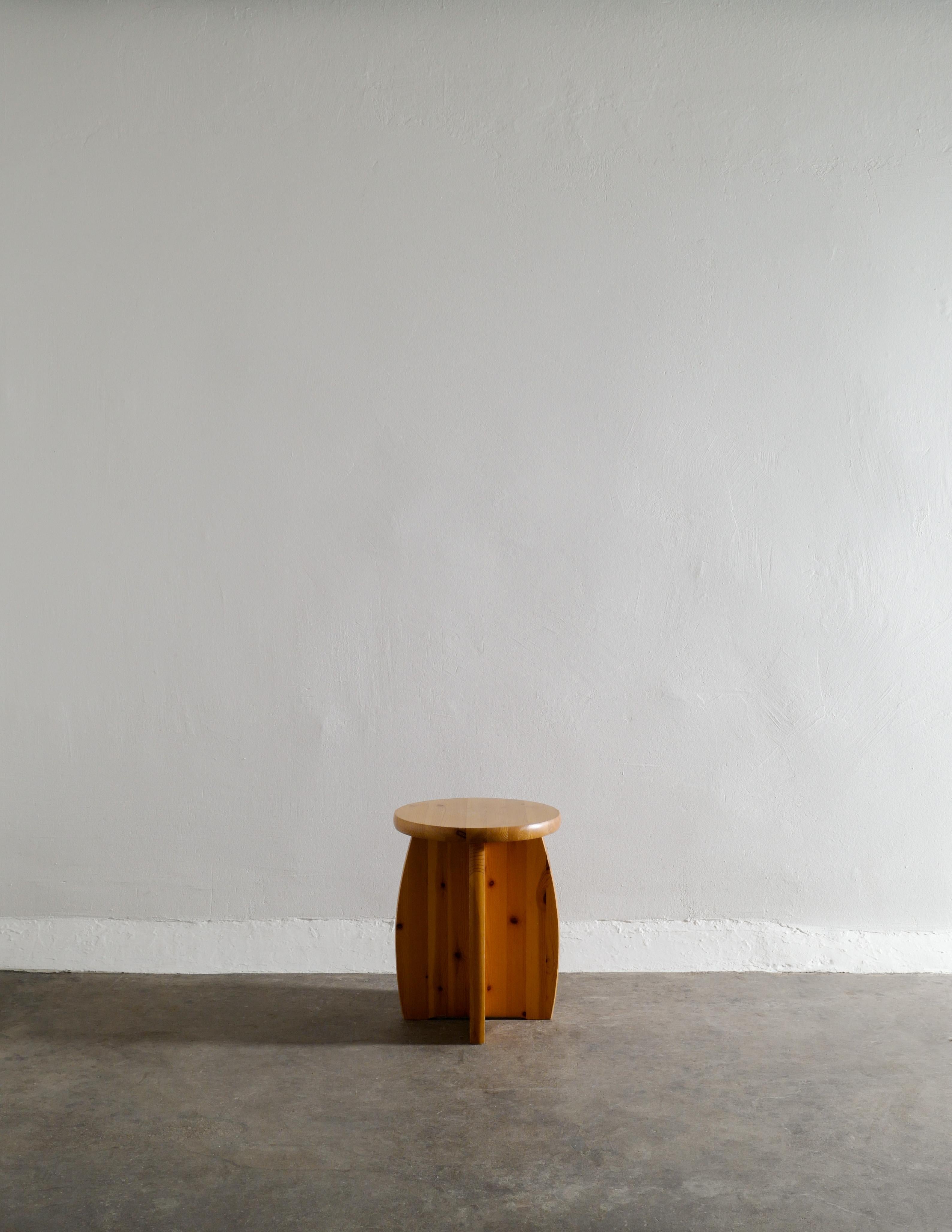 Scandinavian Modern Swedish Mid-Century Stool in Solid Stained Pine Produced in Sweden Ca 1970s For Sale