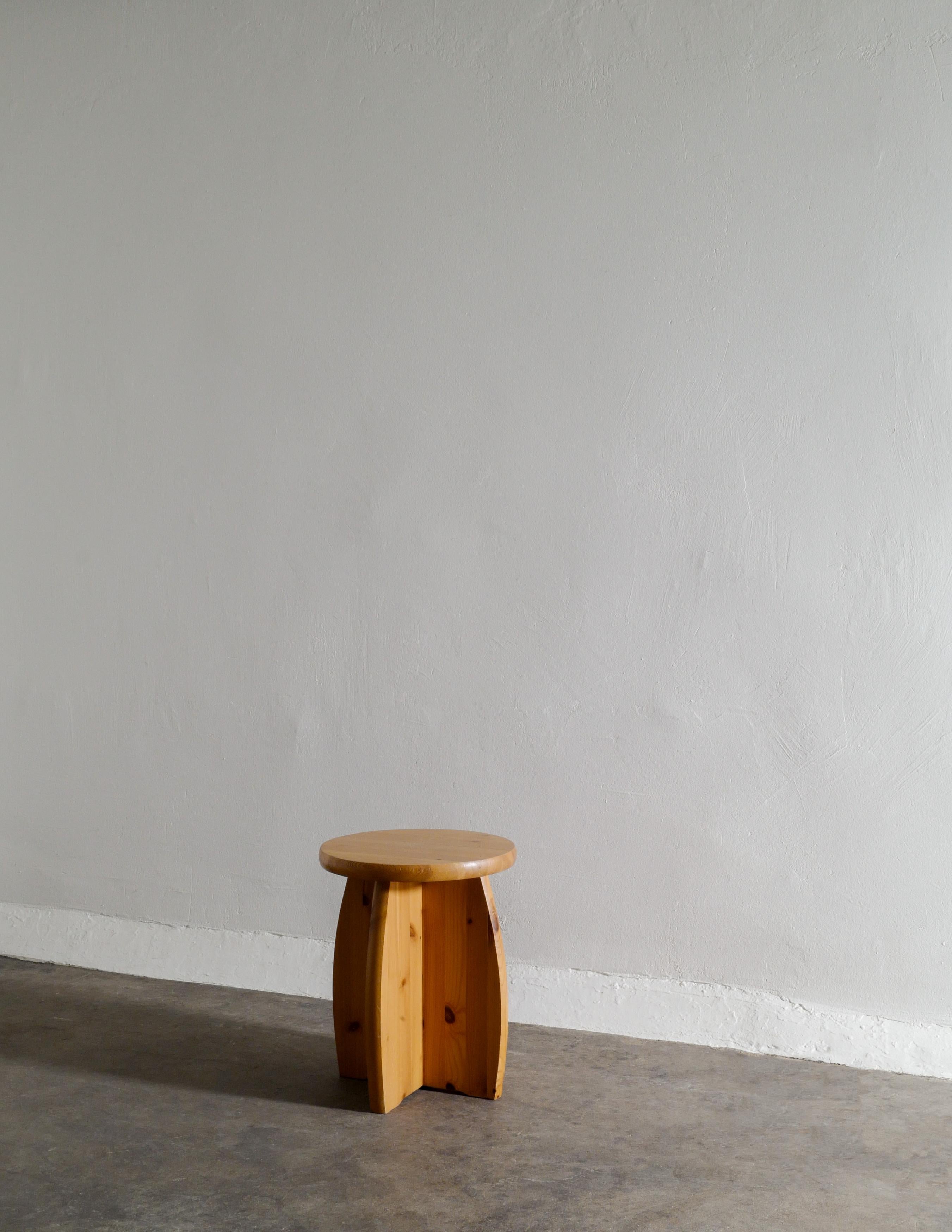 Late 20th Century Swedish Mid-Century Stool in Solid Stained Pine Produced in Sweden Ca 1970s For Sale