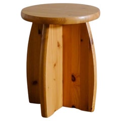 Retro Swedish Mid-Century Stool in Solid Stained Pine Produced in Sweden Ca 1970s