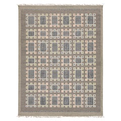 Swedish Mid-Century Style Flatweave Wool Area Rug with Geometric Tile Motifs