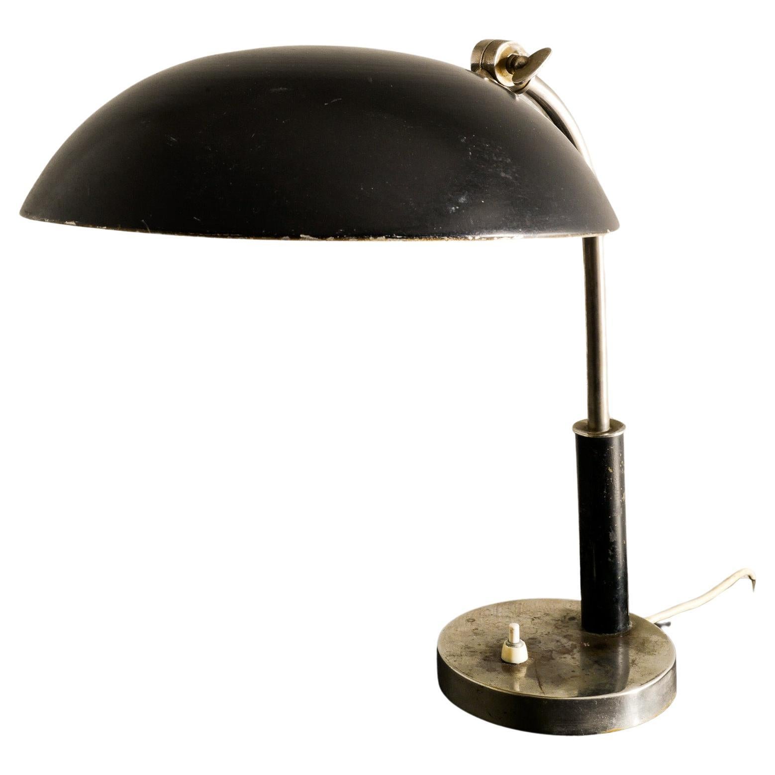 Swedish Mid Century Table Desk Lamp in Black Metal Produced in Sweden, 1940s For Sale