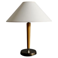 Swedish Mid Century Table Lamp in Elm & Brass Prod by Nordiska Kompaniet, 1940s
