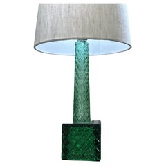 Swedish Mid-Century Table Lamp in Green Colored Glass. 1950's.