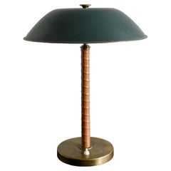 Swedish Mid Century Table Lamp in Leather & Brass by Nordiska Kompaniet, 1940s
