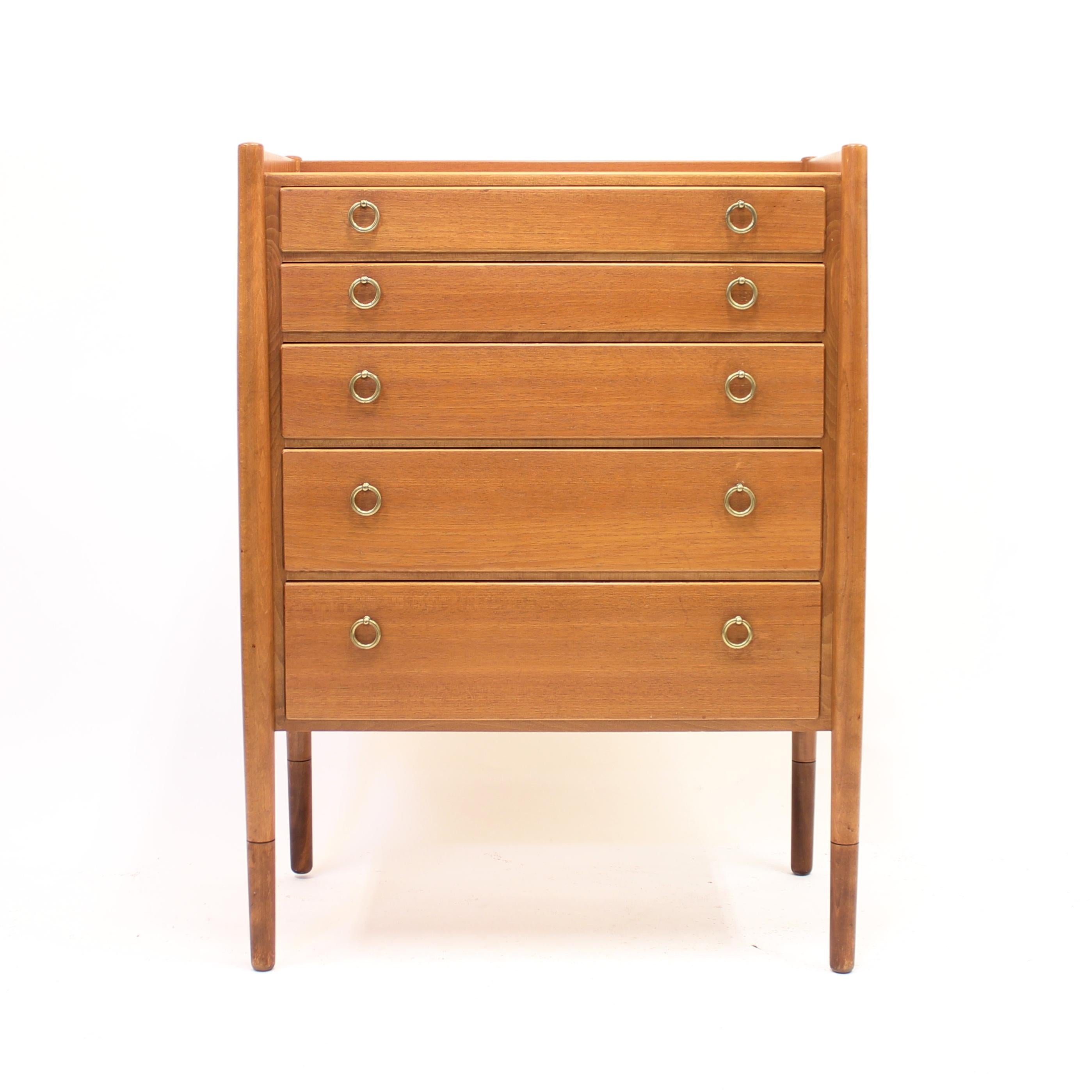 Brass Swedish Mid-Century Teak Chest of Drawers by Treman, 1960s For Sale