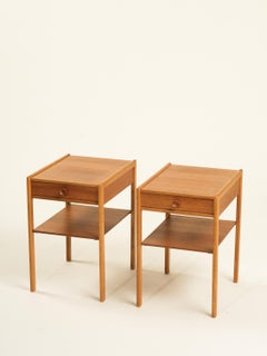 Swedish Mid-Century Teak & Oak Bedside Tables, 1960s, Set of 2