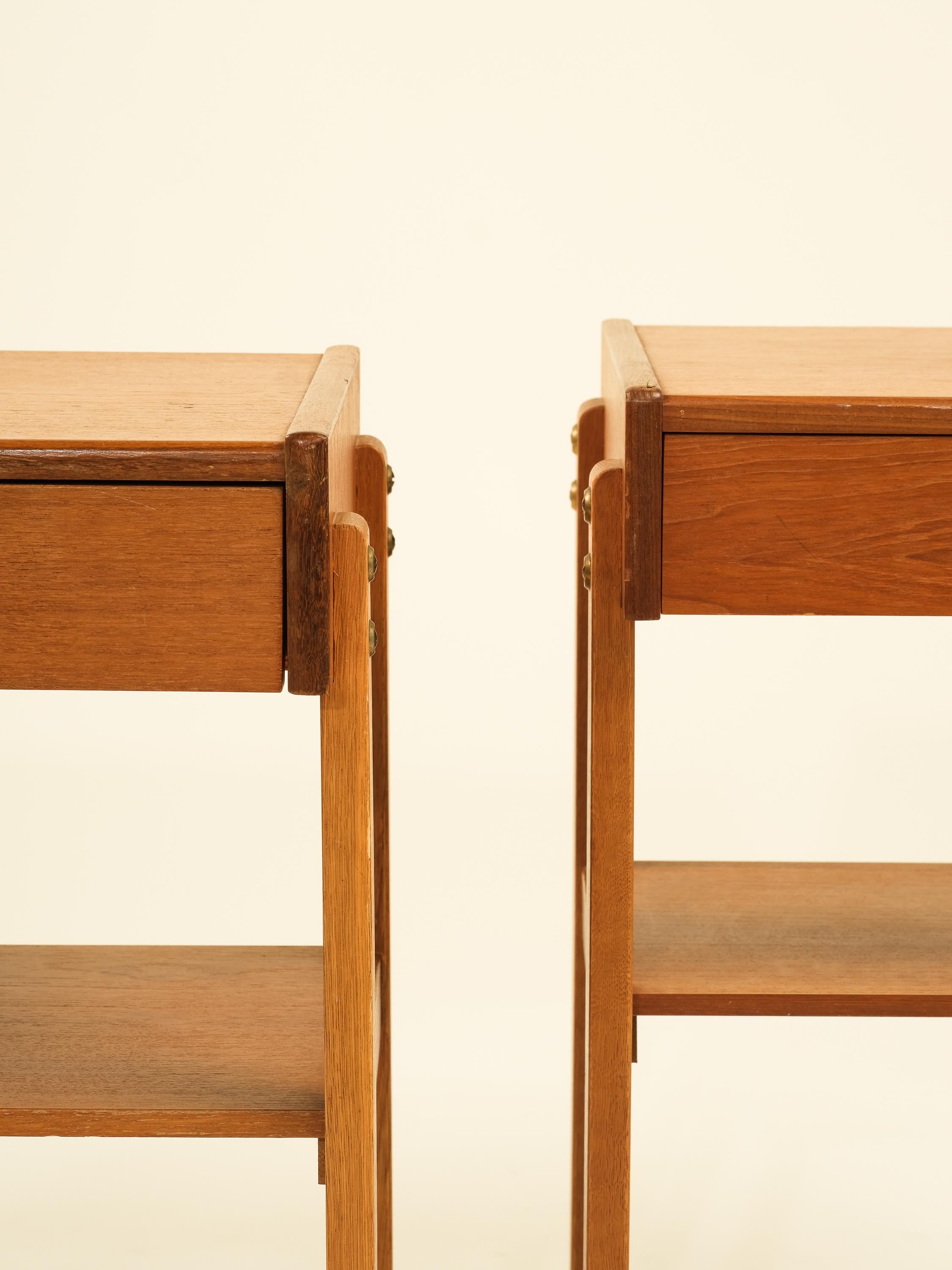 Swedish Mid-Century Teak & Oak Bedside Tables, 1960s, Set of 2 In Good Condition In Karis, Nyland