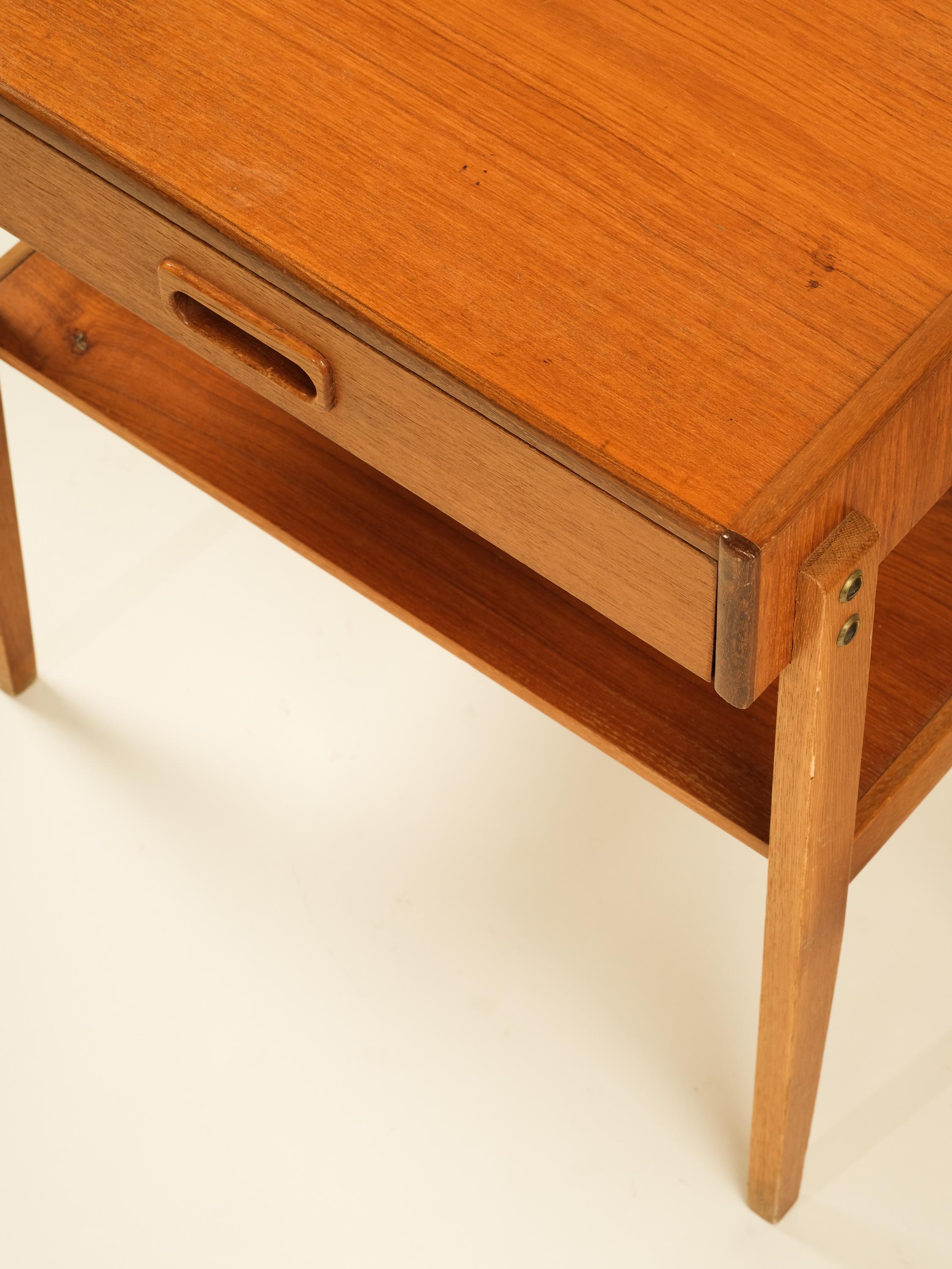 Mid-20th Century Swedish Mid-Century Teak & Oak Bedside Tables, 1960s, Set of 2