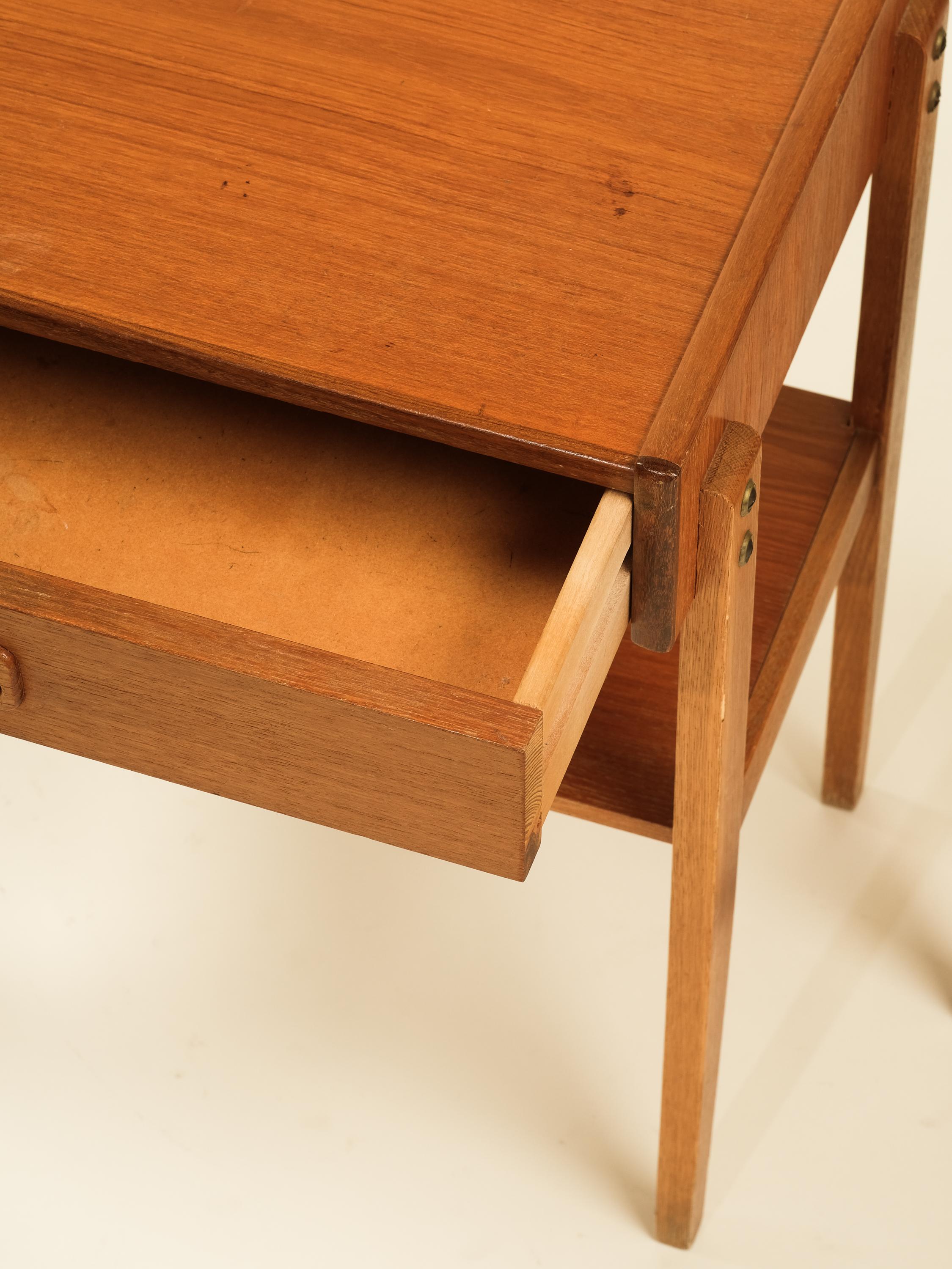 Swedish Mid-Century Teak & Oak Bedside Tables, 1960s, Set of 2 4