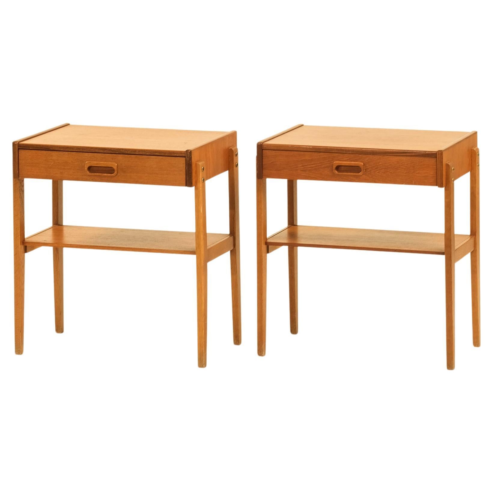 Swedish Mid-Century Teak & Oak Bedside Tables, 1960s, Set of 2