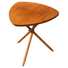 Swedish Mid-Century Teak Tripod Side Table with Brass Ring