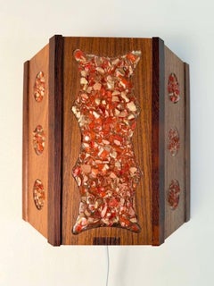 Swedish Mid-Century Teak Wall Sconce with Crushed Glass by Peter Leek, 1960s