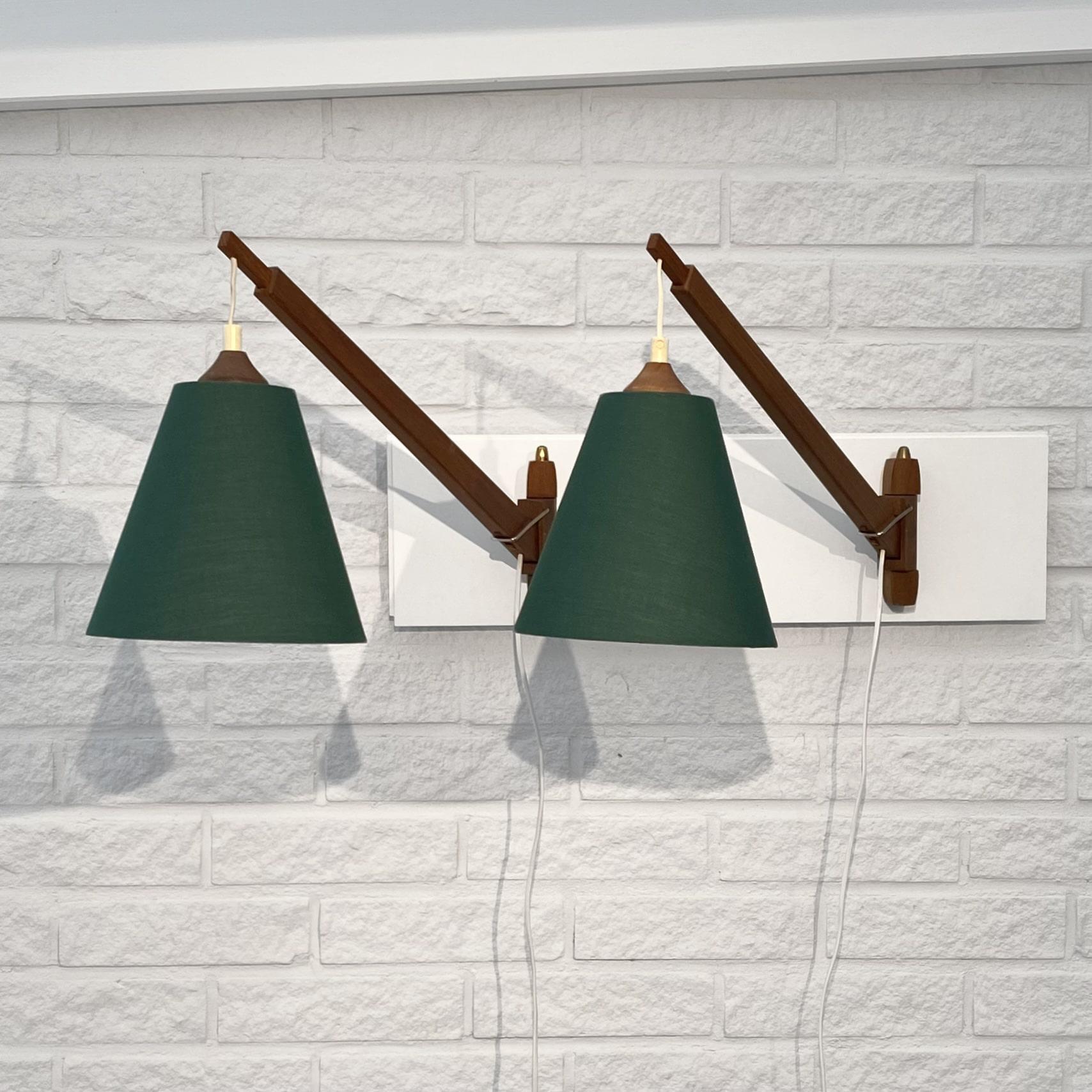 Scandinavian Modern Swedish mid-century telescope wall lamps, teak and brass, 1950s For Sale