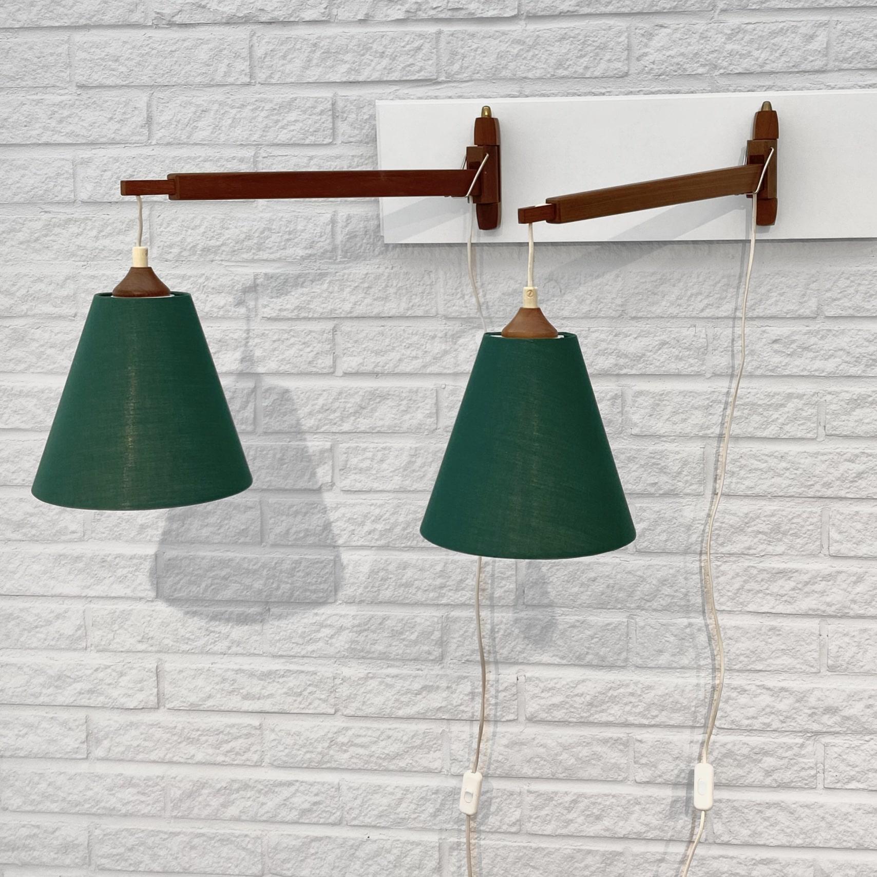 Mid-20th Century Swedish mid-century telescope wall lamps, teak and brass, 1950s For Sale