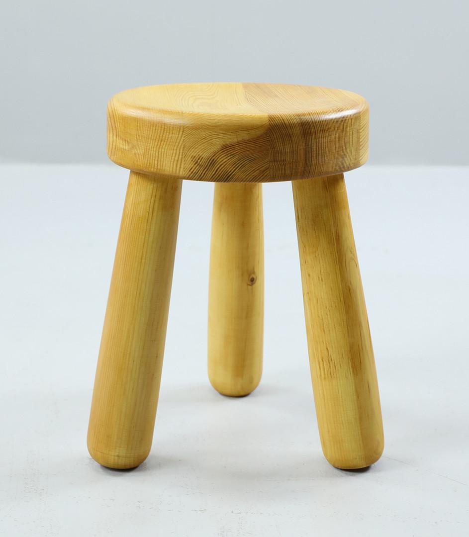 Rare tripod stool in pine. Produced in Sweden by an unknown designer. Stamped 